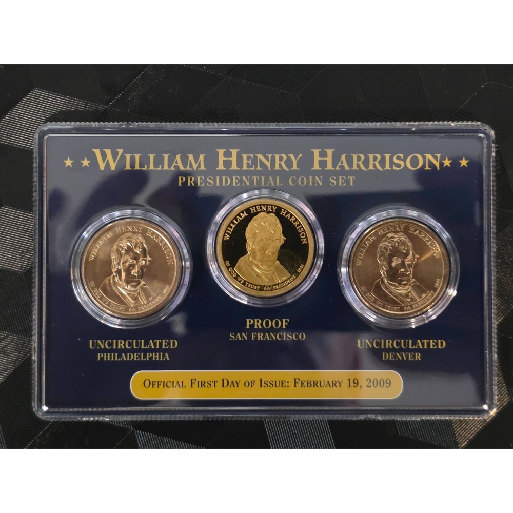 2009 William Henry Harrison Presidential $1 Coin Set 3-Coin FDOI 2/19/09